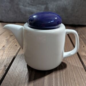 Elegant White Teapot with Navy Blue Lid
